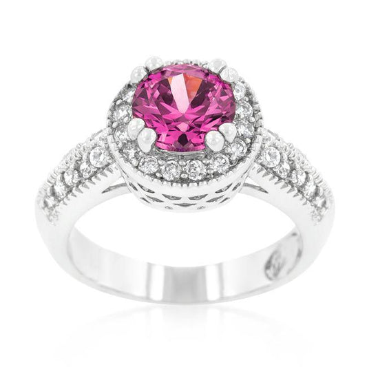 Fuchsia Halo Engagement Ring freeshipping - Higher Class Elegance