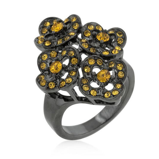 Black Mystique Yellow Crystal Floral Ring freeshipping - Higher Class Elegance