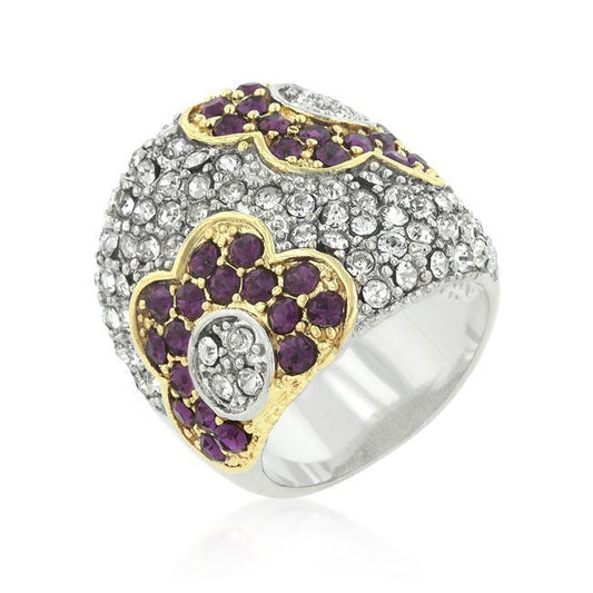 Purple and Clear Crystal Rose Ring freeshipping - Higher Class Elegance