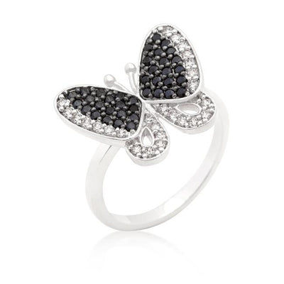 Black and White Cubic Zirconia Butterfly Ring freeshipping - Higher Class Elegance