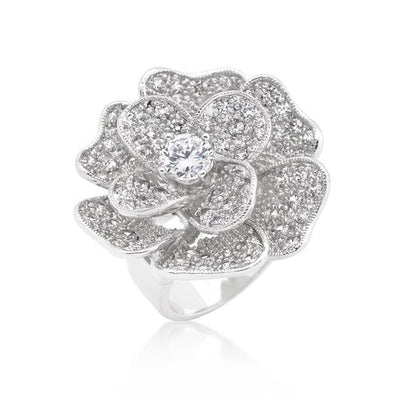 Large Flower Cubic Zirconia Cocktail Ring freeshipping - Higher Class Elegance
