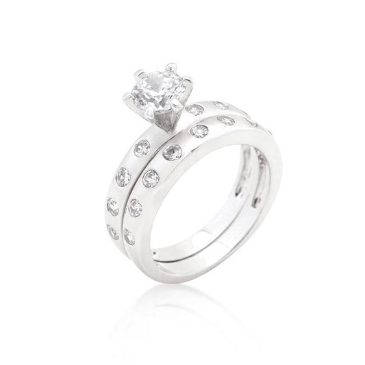 Bezel Set Round Cut Bridal Ring Set freeshipping - Higher Class Elegance