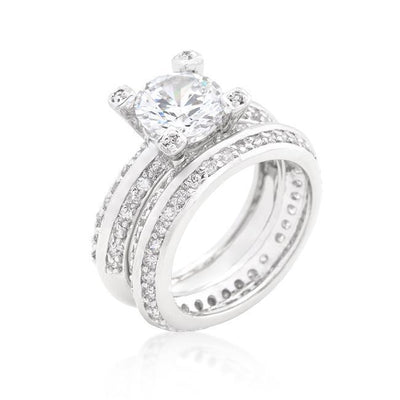 Cubic Zirconia Round Cut Pave Ring Set freeshipping - Higher Class Elegance