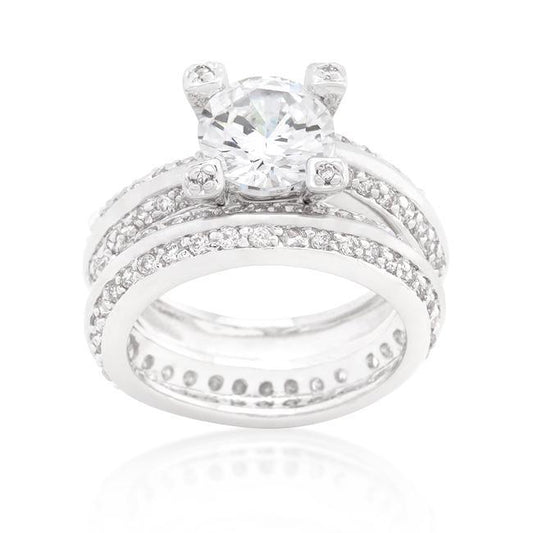 Cubic Zirconia Round Cut Pave Ring Set freeshipping - Higher Class Elegance
