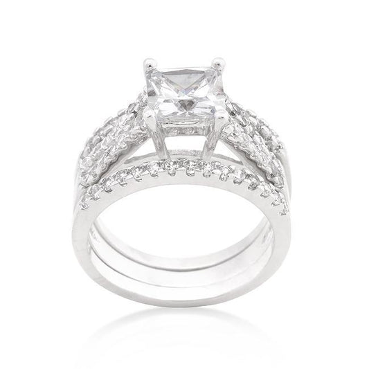 Princess Cut Cubic Zirconia Triple Bridal Set freeshipping - Higher Class Elegance
