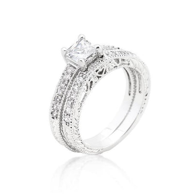 Princess Cut Filigree Bridal Ring Set freeshipping - Higher Class Elegance