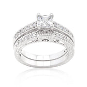 Princess Cut Filigree Bridal Ring Set freeshipping - Higher Class Elegance