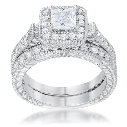 Art Deco Princess Cut Bridal Set freeshipping - Higher Class Elegance