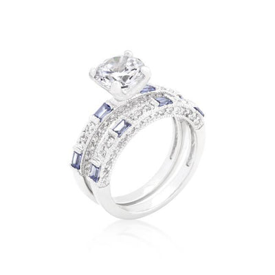 Clear and Tanzanite Cubic Zirconia Ring Set freeshipping - Higher Class Elegance