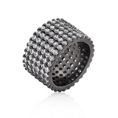 Hematite Wide Pave Cubic Zirconia Ring freeshipping - Higher Class Elegance