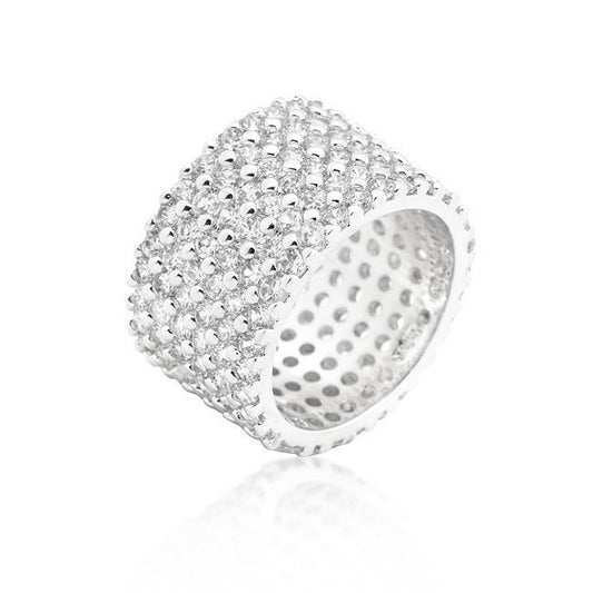 Rhodium Plated Finishd Wide Pave Cubic Zirconia Ring freeshipping - Higher Class Elegance