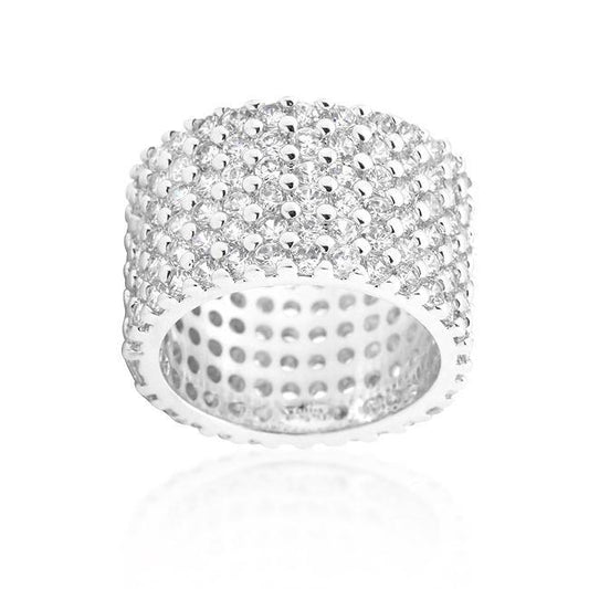 Rhodium Plated Finishd Wide Pave Cubic Zirconia Ring freeshipping - Higher Class Elegance
