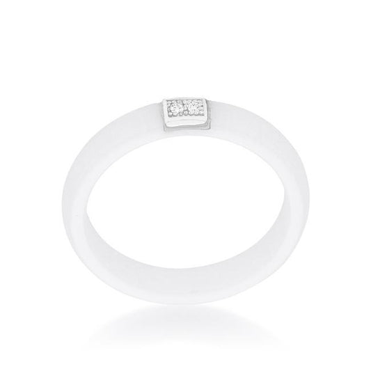 White Ceramic Band Ring With Cubic Zirconia freeshipping - Higher Class Elegance