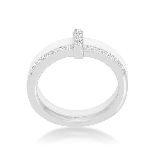 White Ceramic Band Ring With Cubic Zirconia freeshipping - Higher Class Elegance