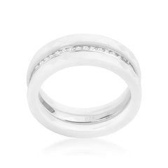 White Ceramic Triplet Ring With Cubic Zirconia freeshipping - Higher Class Elegance