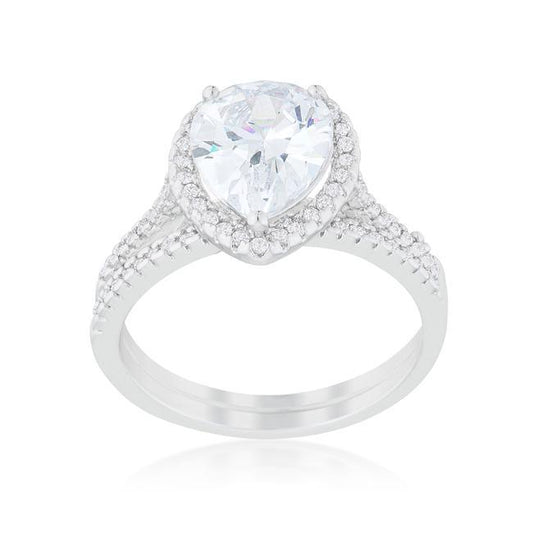 Halo Solitaire Pear Engagement Ring freeshipping - Higher Class Elegance