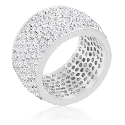 Wide Pave Cubic Zirconia Silvertone Band Ring freeshipping - Higher Class Elegance