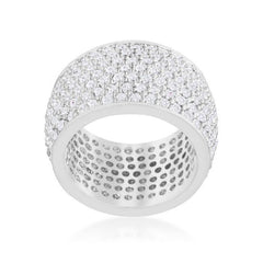 Wide Pave Cubic Zirconia Silvertone Band Ring freeshipping - Higher Class Elegance
