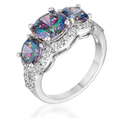 4 Ct Three Stone Rhodium Ring with Mystic and Clear CZ freeshipping - Higher Class Elegance