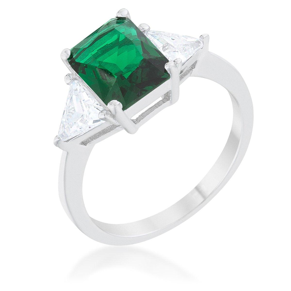 Classic Emerald Green Sterling Silver Engagement Ring freeshipping - Higher Class Elegance