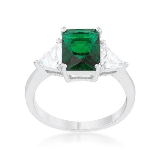 Classic Emerald Green Sterling Silver Engagement Ring freeshipping - Higher Class Elegance