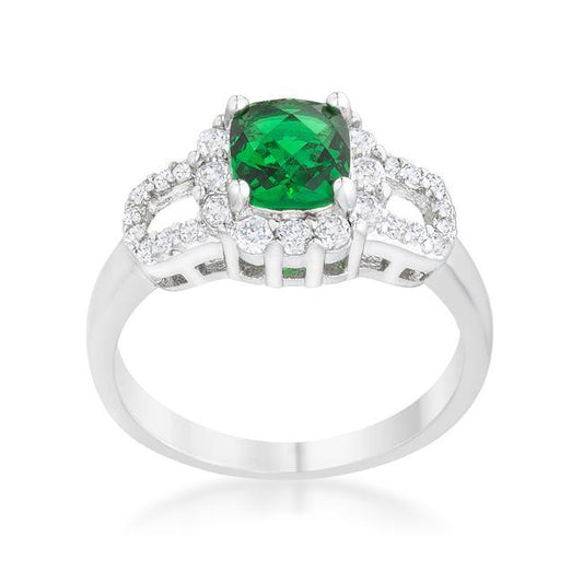 Liz 1.1ct Emerald CZ Rhodium Classic Ring freeshipping - Higher Class Elegance