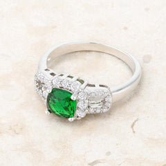 Liz 1.1ct Emerald CZ Rhodium Classic Ring freeshipping - Higher Class Elegance