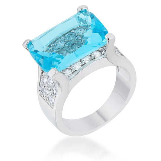 Mina 15.4ct Aqua CZ Rhodium Cocktail Ring freeshipping - Higher Class Elegance
