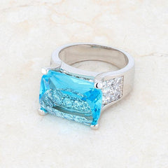 Mina 15.4ct Aqua CZ Rhodium Cocktail Ring freeshipping - Higher Class Elegance