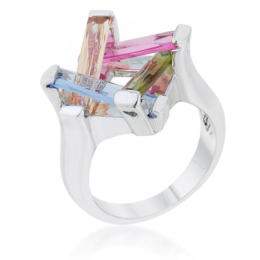 Myra Ring 10ct Multicolor CZ Rhodium Cocktail Ring freeshipping - Higher Class Elegance
