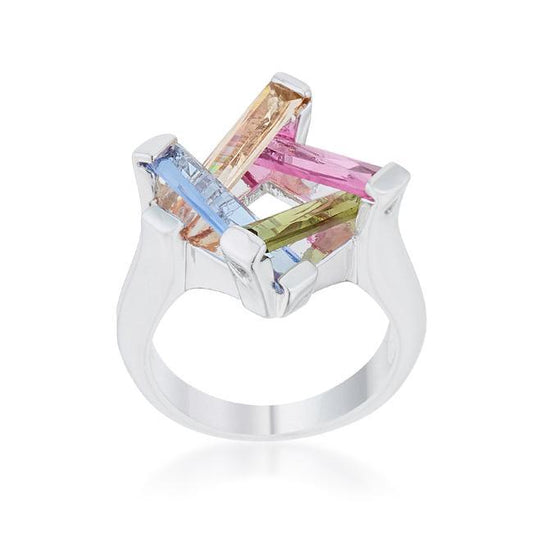 Myra Ring 10ct Multicolor CZ Rhodium Cocktail Ring freeshipping - Higher Class Elegance