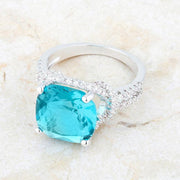 Charlene 6.2ct Aqua CZ Rhodium Classic Statement Ring freeshipping - Higher Class Elegance