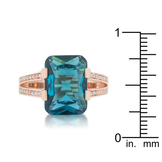 Rema 8.6ct Aqua CZ Rose Gold Emerald Classic Cocktail Ring freeshipping - Higher Class Elegance
