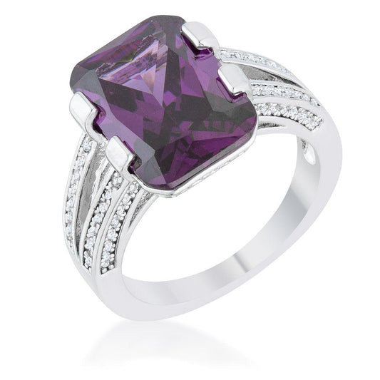 Rema 8.6ct Amethyst CZ Rhodium Emerald Classic Cocktail Ring freeshipping - Higher Class Elegance
