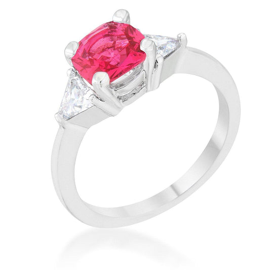 Shonda 1.8ct Fuchsia CZ Rhodium Cushion Classic Statement Ring freeshipping - Higher Class Elegance