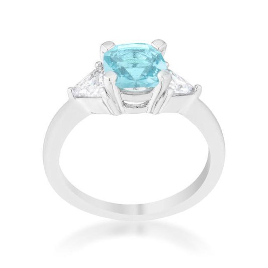 Shonda 1.8ct Blue Topaz CZ Rhodium Cushion Classic Statement Ring freeshipping - Higher Class Elegance