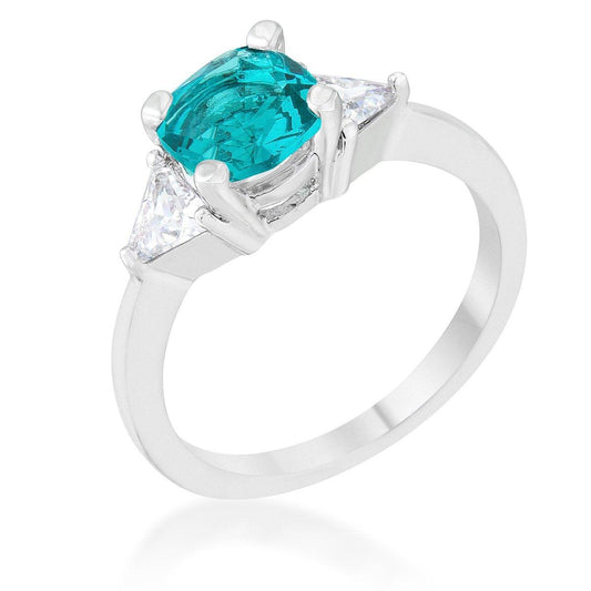 Shonda 1.8ct Aqua CZ Rhodium Cushion Classic Statement Ring freeshipping - Higher Class Elegance