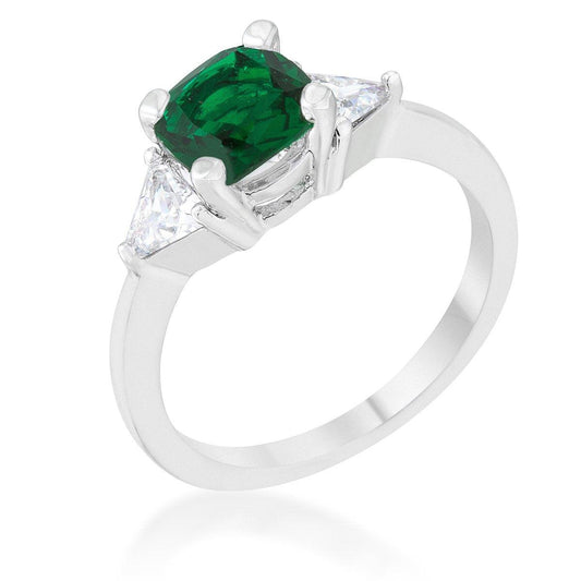 Shonda 1.8ct Emerald CZ Rhodium Cushion Classic Statement Ring freeshipping - Higher Class Elegance