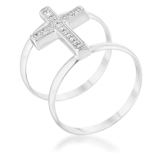 Francis 0.08ct CZ Rhodium Contemporary Cross Ring freeshipping - Higher Class Elegance