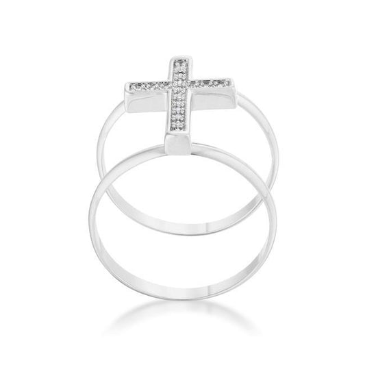 Francis 0.08ct CZ Rhodium Contemporary Cross Ring freeshipping - Higher Class Elegance