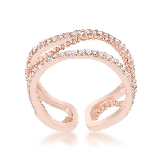 Marina 0.5ct CZ Rose Gold Abstract Cuff Ring freeshipping - Higher Class Elegance