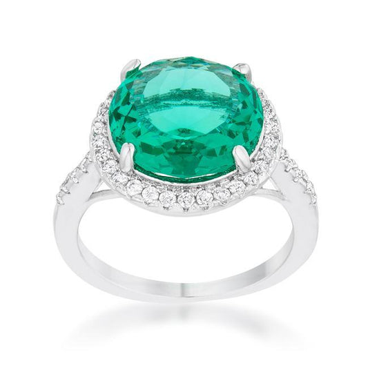 Emie 7.3ct Blue Green CZ Rhodium Classic Ring freeshipping - Higher Class Elegance