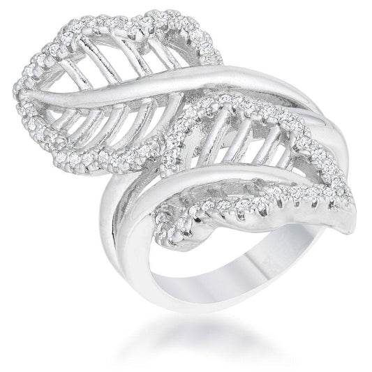 Lina 0.4ct CZ Rhodium Leaf Wrap Ring freeshipping - Higher Class Elegance