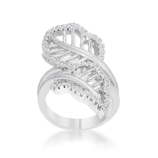 Lina 0.4ct CZ Rhodium Leaf Wrap Ring freeshipping - Higher Class Elegance