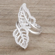 Lina 0.4ct CZ Rhodium Leaf Wrap Ring freeshipping - Higher Class Elegance