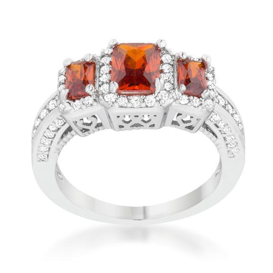 Rita 2.3ct Garnet CZ Rhodium Classic Trio Ring freeshipping - Higher Class Elegance