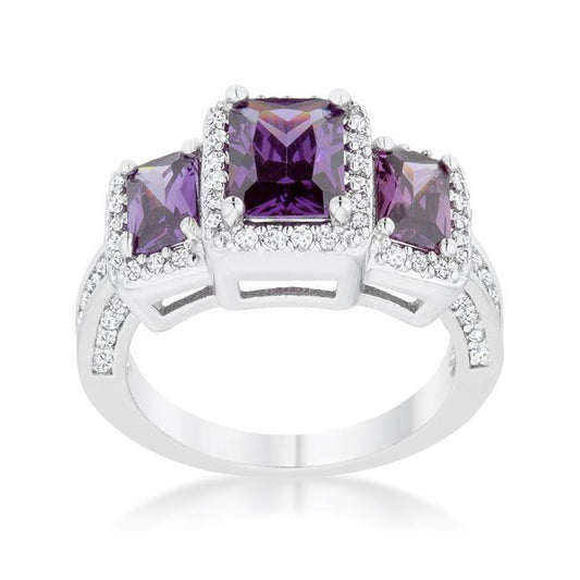 Rita 2.3ct Amethyst CZ Rhodium Classic Trio Ring freeshipping - Higher Class Elegance