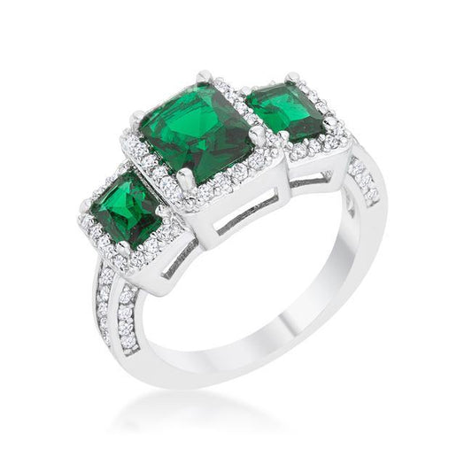 Rita 2.3ct Emerald CZ Rhodium Classic Trio Ring freeshipping - Higher Class Elegance