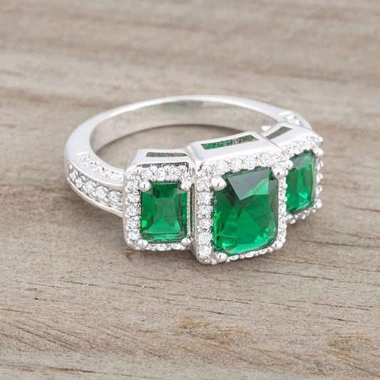 Rita 2.3ct Emerald CZ Rhodium Classic Trio Ring freeshipping - Higher Class Elegance