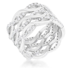 Contemporary 0.88ct CZ Rhodium Twist Wide Cocktail Ring freeshipping - Higher Class Elegance